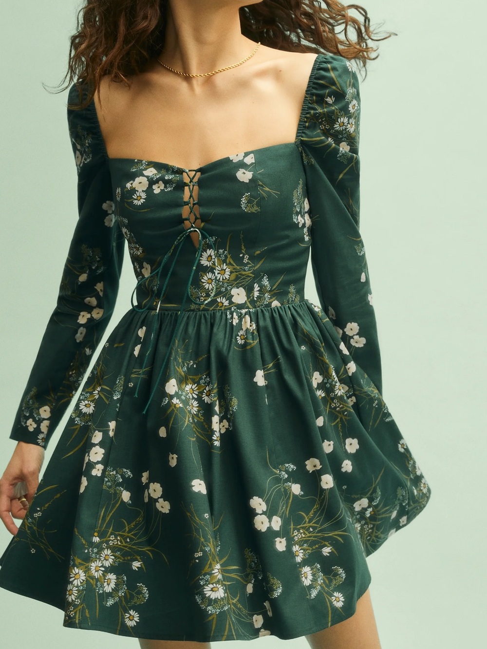 Reformation Mini Floral Dark Green Johnny Dress in Size 2 — NEW!